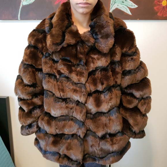 INC International Concepts Jackets & Blazers - INC Faux Fur Brown/Black Faux Fur Jacket